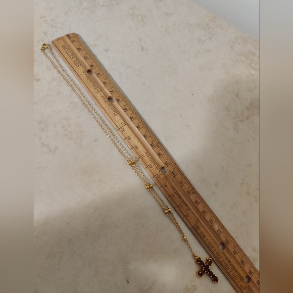 Elegant Garnet Glass Cross Necklace 14K Gold Over Silver 925 - Picture 12 of 13